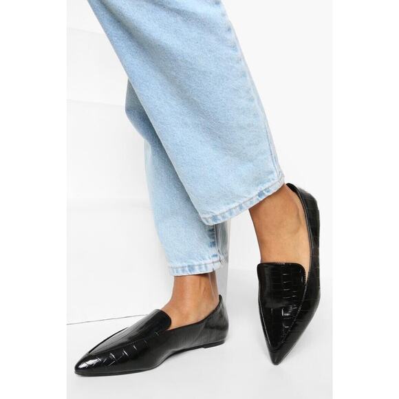 Croc Pointed Toe Flat Black Sz 7 (eur 38) NIB - Picture 2 of 7